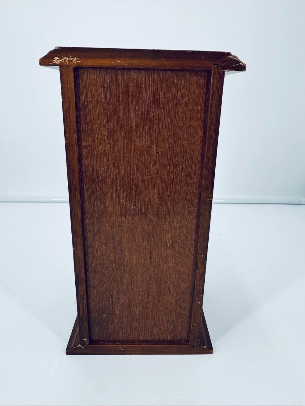 Vintage Wood Brown Jewelry Box Glass Door Mirror  Rings Necklace Hanger